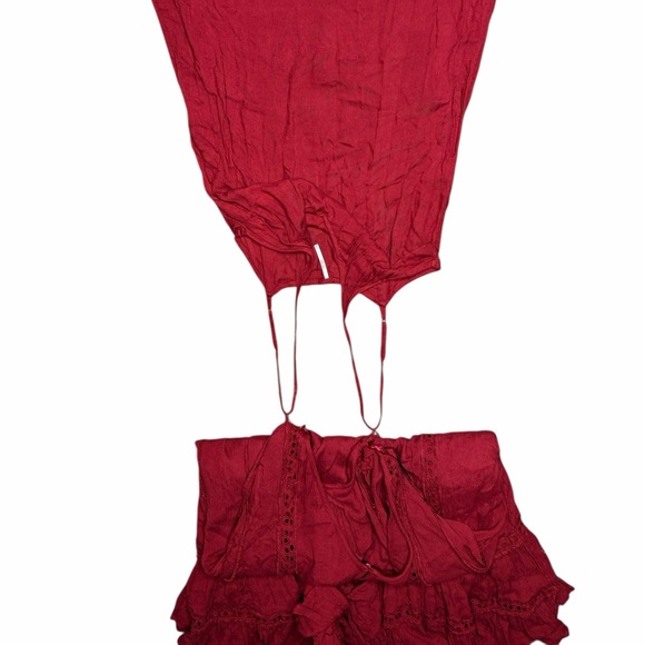 Free People Red Lace Trim Tunic - Picture 5 of 9